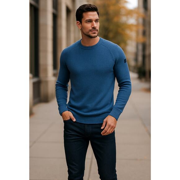 Rhone Walden Wool Cashmere Sweater Men’s Large Blue Horizon Marle NWT $178 - Picture 1 of 13